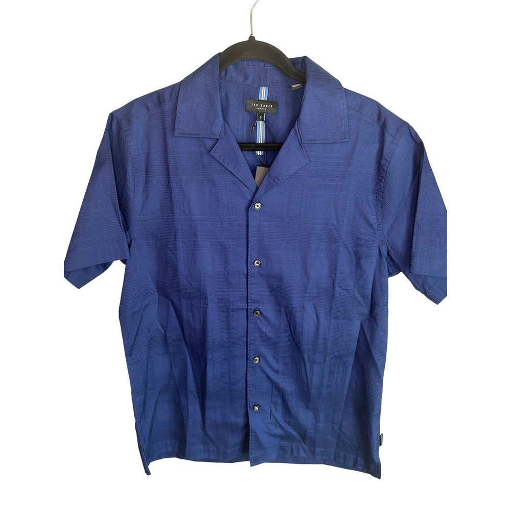 Ted Baker London Mens Textured Camp Shirt Midnight Sail Blue TSP26VMT-20852 S